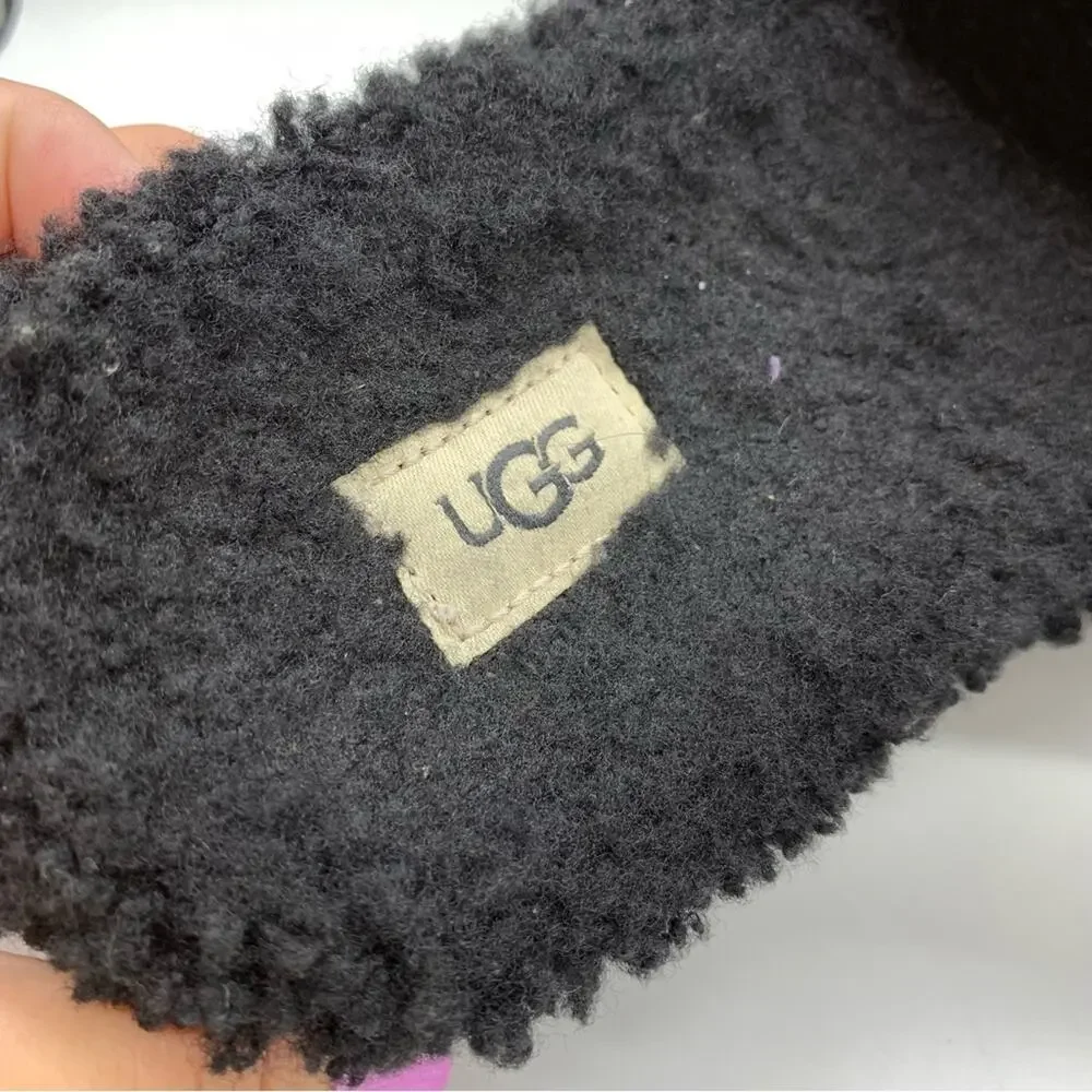 UGG Fluffita Platform Sheepskin Slipper Black Size 9/9.5 Lounge Travel Fuzzy‎ - Picture 9 of 11